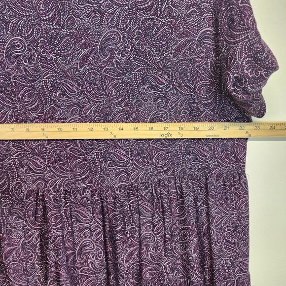 J. Jill Tiered Midi Dress Size L Purple Paisley 3/4 Sleeve Flowy Viscose Boho - Picture 9 of 13
